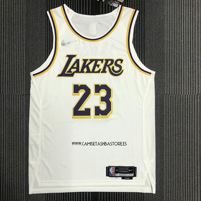 LeBron James NO 23 Camiseta Los Angeles Lakers Association Autentico Blanco